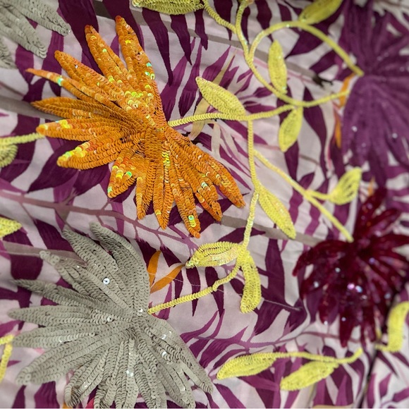 Taj by Sabrina Crippa Beautiful Beaded Lilac Palm Leaf Silk Kaftan -NWT - Picture 15 of 16